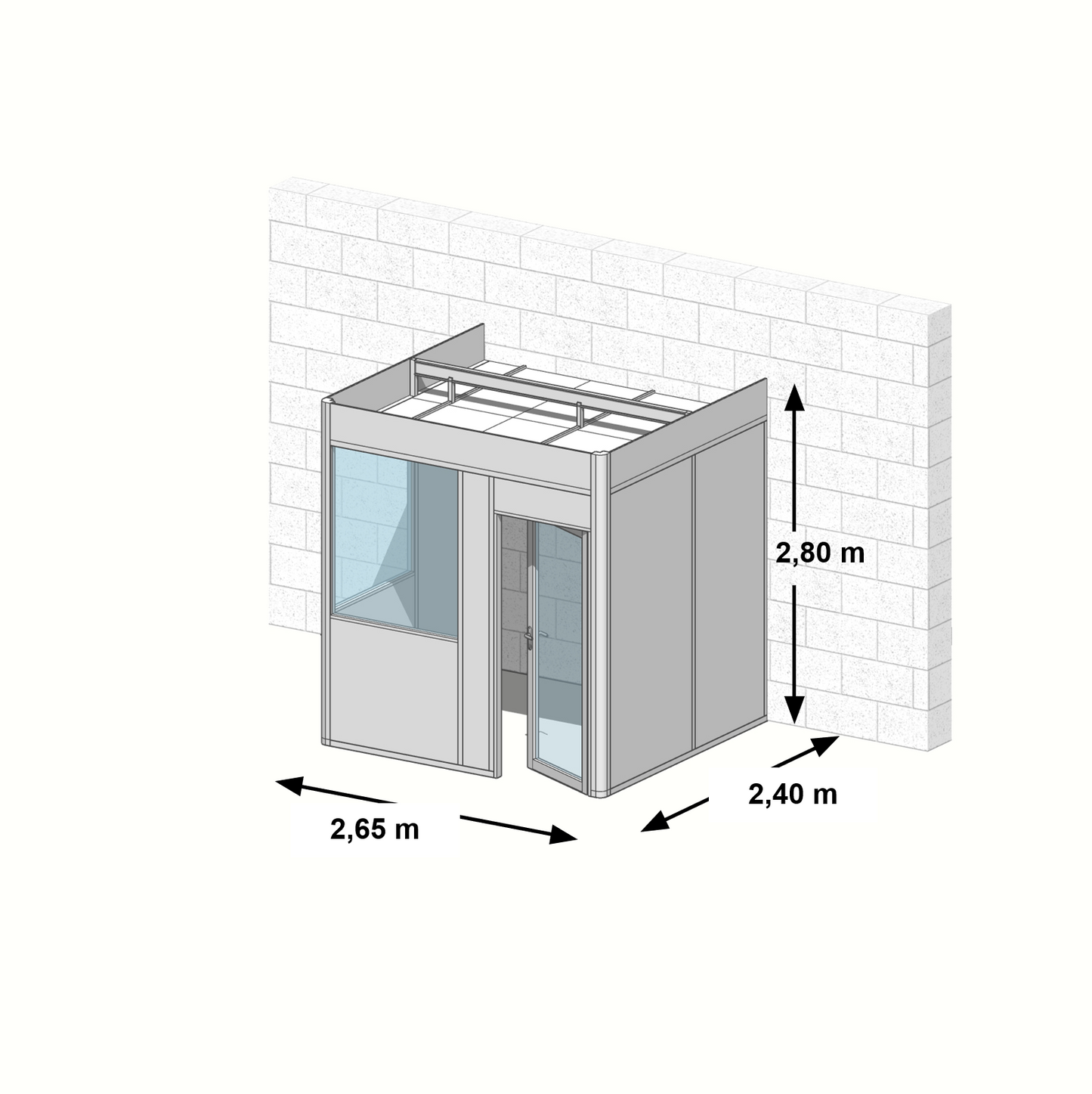 Cabine en kit 3 faces 2,65x2,40m
