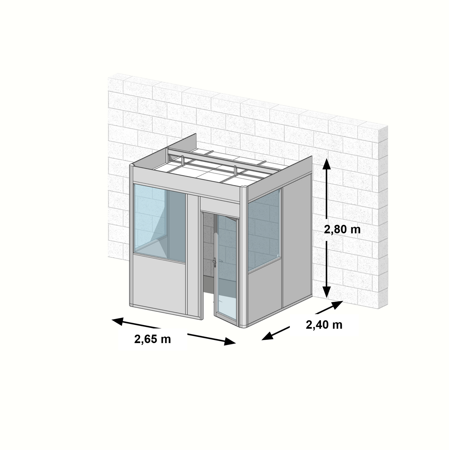 Cabine en kit 3 faces 2,65x2,40m