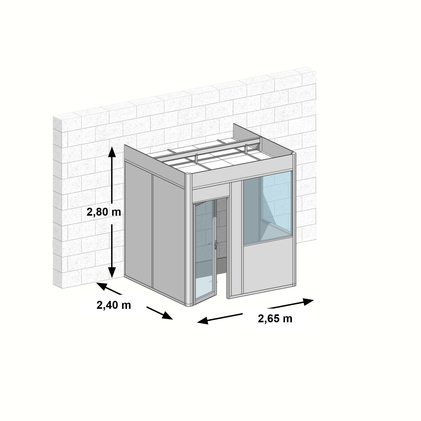 Cabine en kit 3 faces 2,65x2,40m