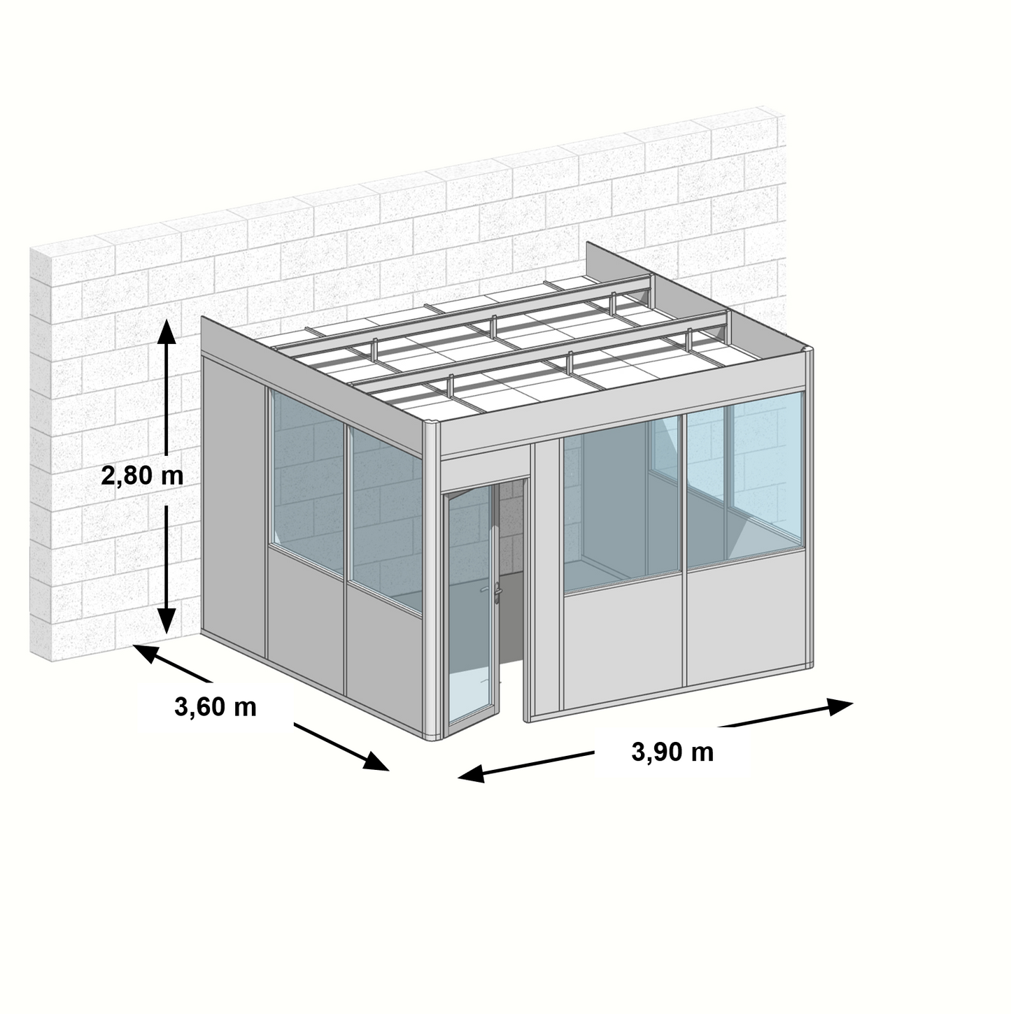 Cabine en kit 3 faces 3,90x3,60m