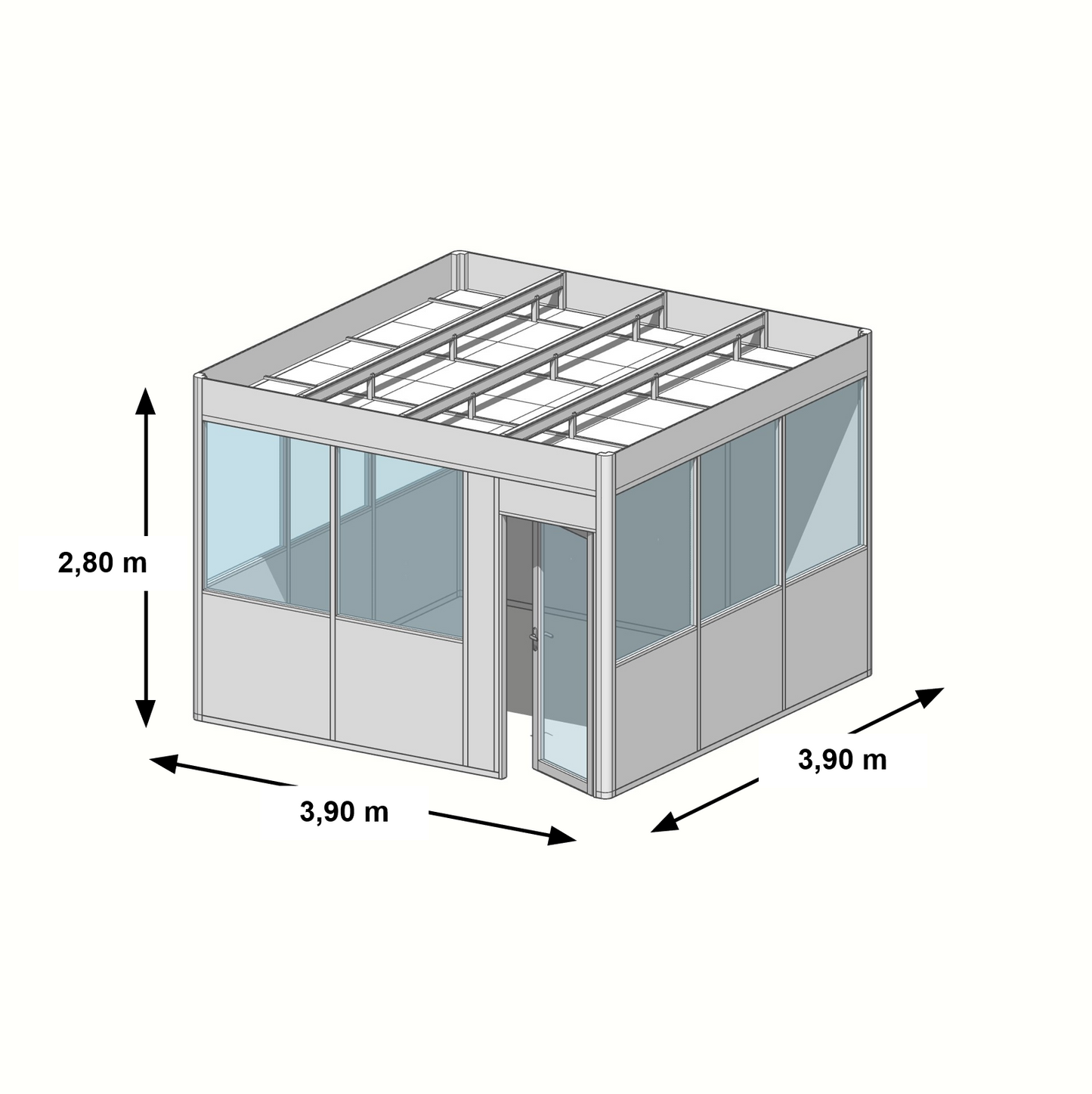 Cabine en kit 4 faces 3,90x3,90m
