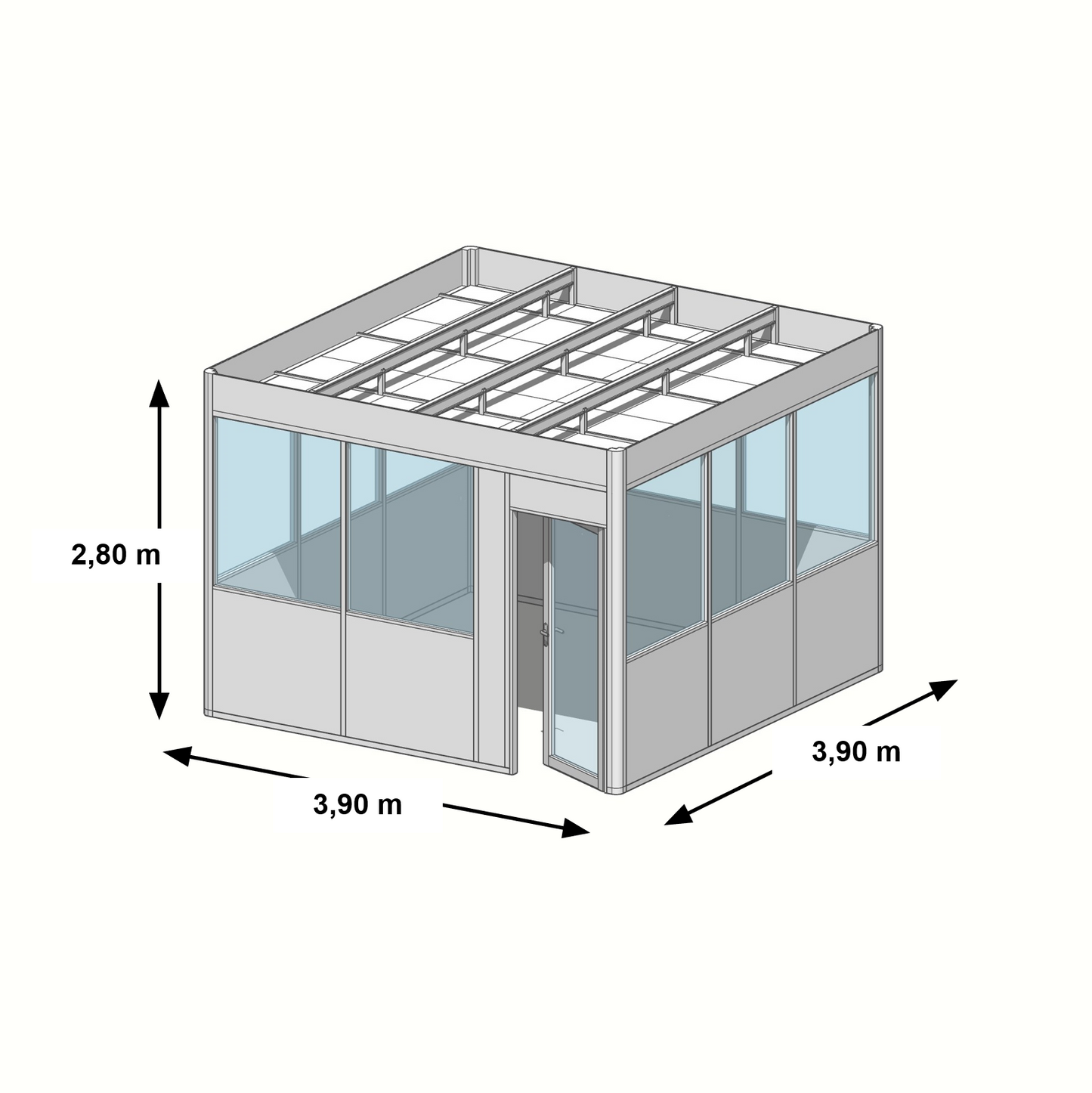 Cabine en kit 4 faces 3,90x3,90m