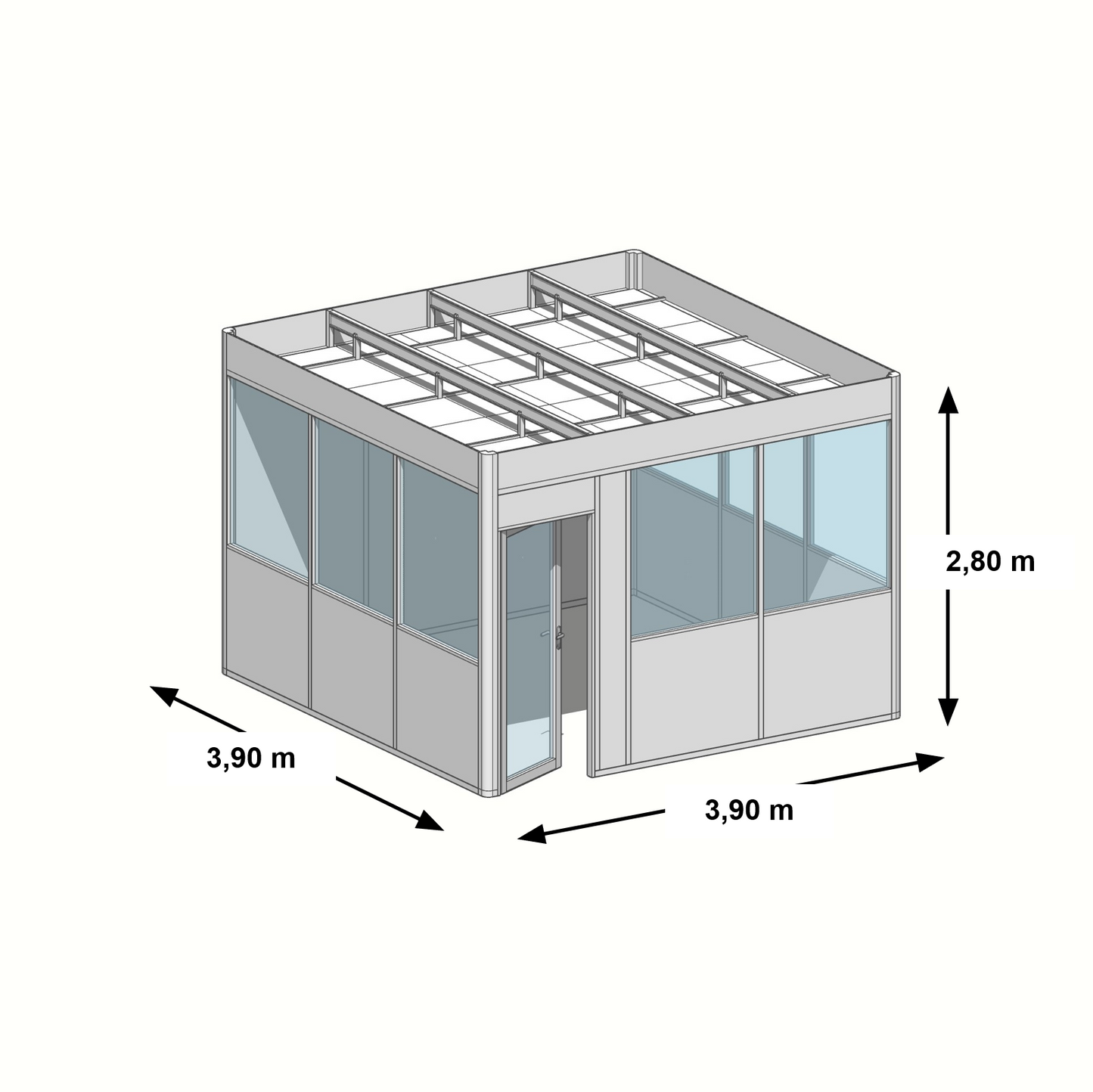 Cabine en kit 4 faces 3,90x3,90m