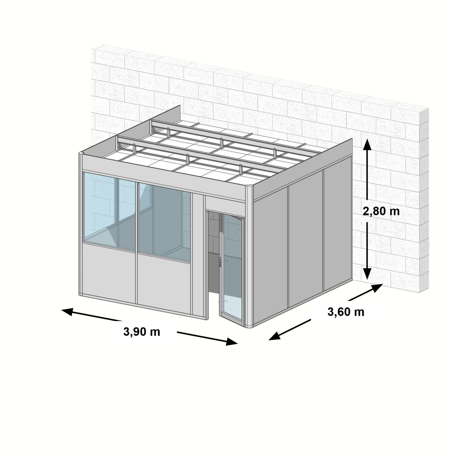 Cabine en kit 3 faces 3,90x3,60m